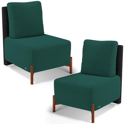 Kit 02 Poltronas Decorativas Hungria L02 Courino Bouclé Preto Verde Lyam Decor