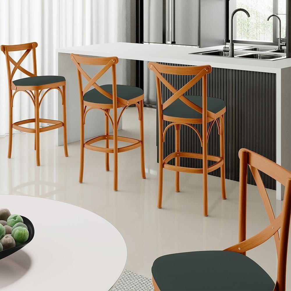 Kit 05 Banquetas Altas Bancada Bar Sala Jantar Estofada ávila L02 Suede Verde Musgo - 7