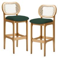 Kit 02 Banquetas Altas Para Cozinha Bancada Sala Tela Betta Fixa L02 Suede Verde Musgo - Lyam - 1