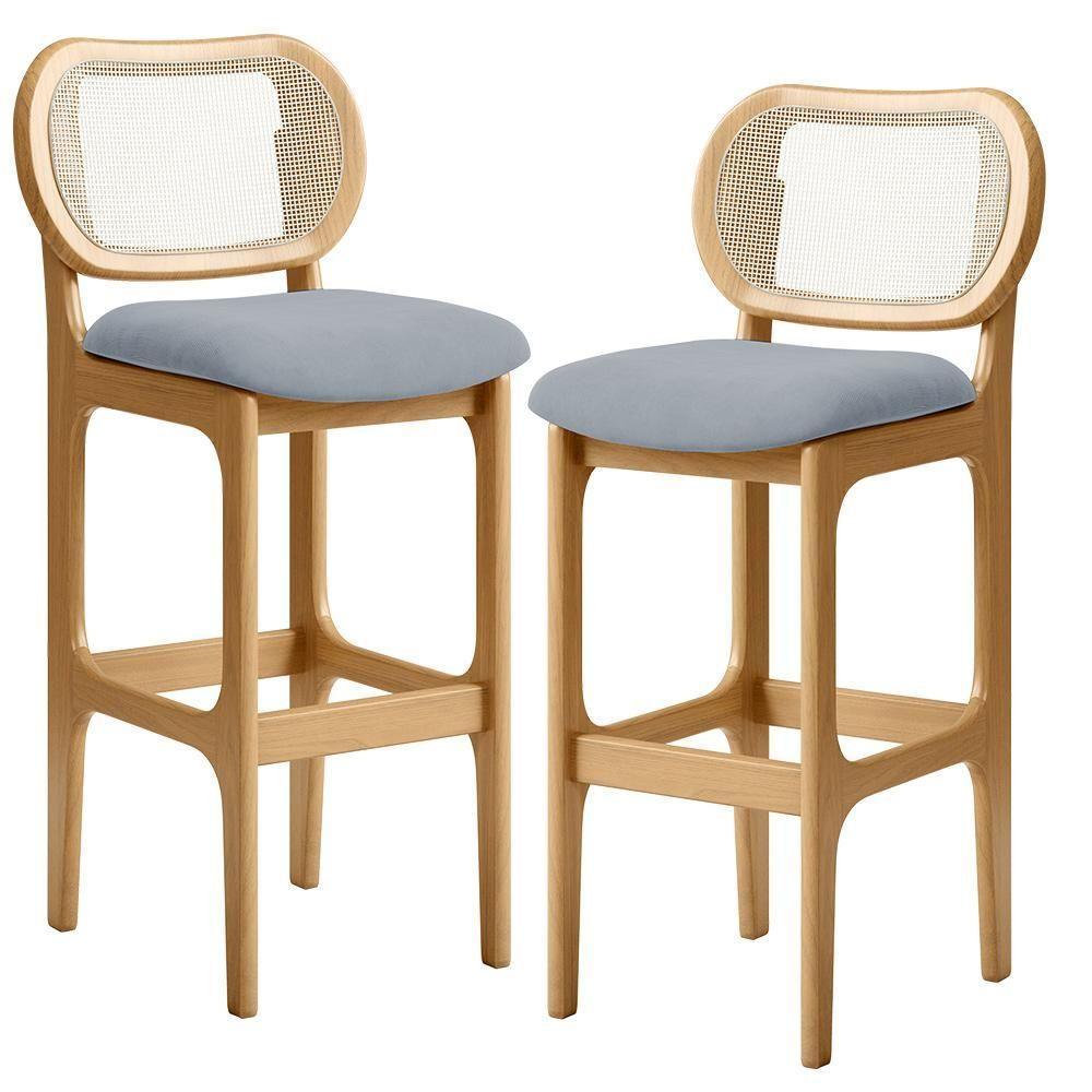 Kit 02 Banquetas Altas Para Cozinha Bancada Sala Tela Betta Fixa L02 Suede Cinza - Lyam - 1