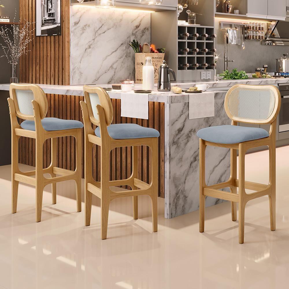 Kit 02 Banquetas Altas Para Cozinha Bancada Sala Tela Betta Fixa L02 Suede Cinza - Lyam - 7