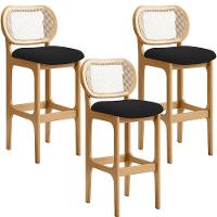 Kit 03 Banquetas Altas Para Cozinha Bancada Sala Tela Betta Fixa L02 Bouclê Preto - Lyam - 1