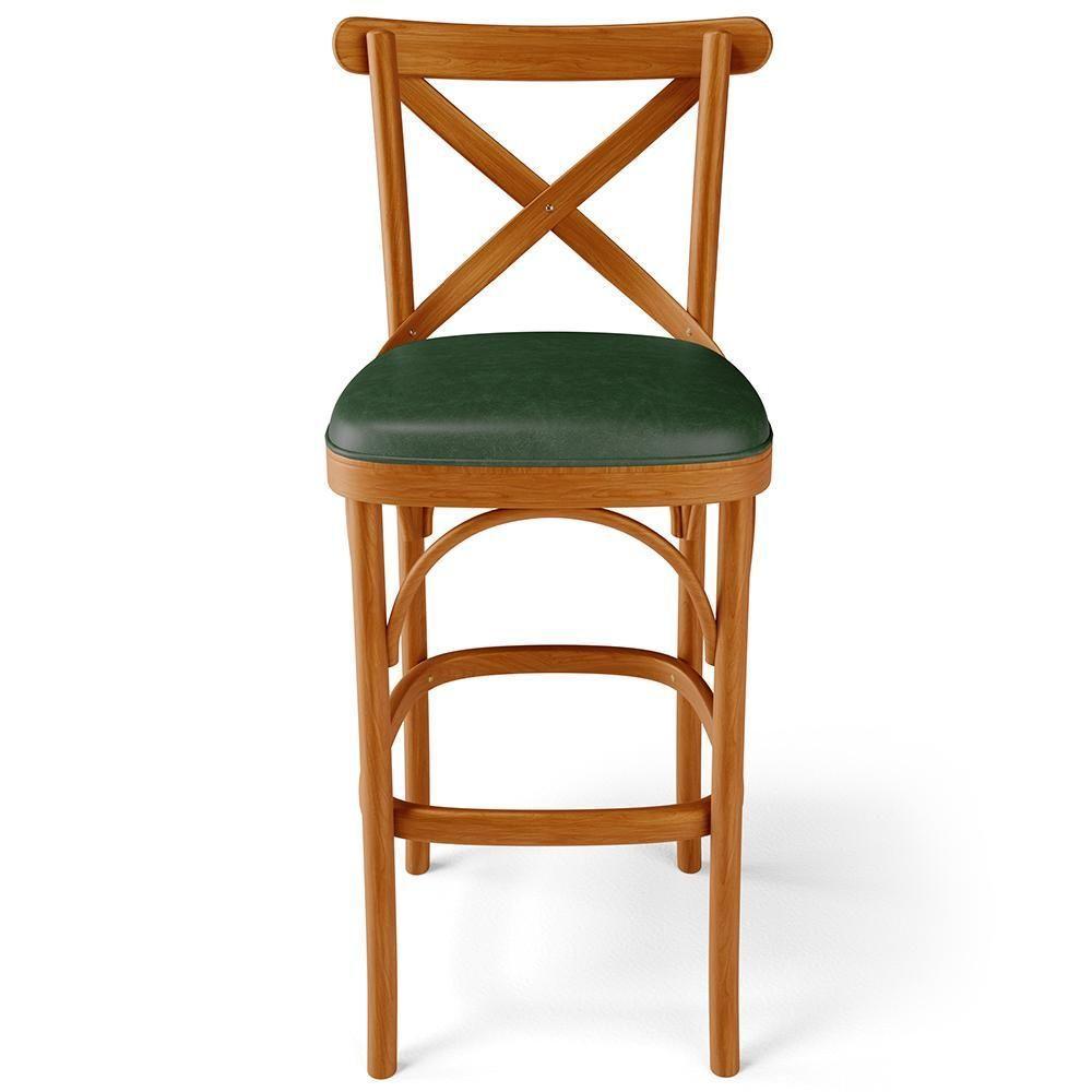 Kit 04 Banquetas Altas Cozinha Bancada Sala Jantar Estofada ávila L02 Couríssimo Verde Musgo - Lyam - 5