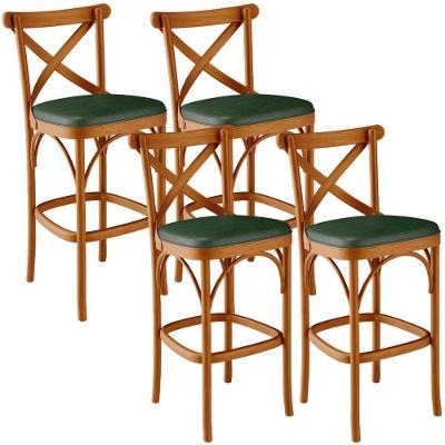 Kit 04 Banquetas Altas Cozinha Bancada Sala Jantar Estofada ávila L02 Couríssimo Verde Musgo - Lyam