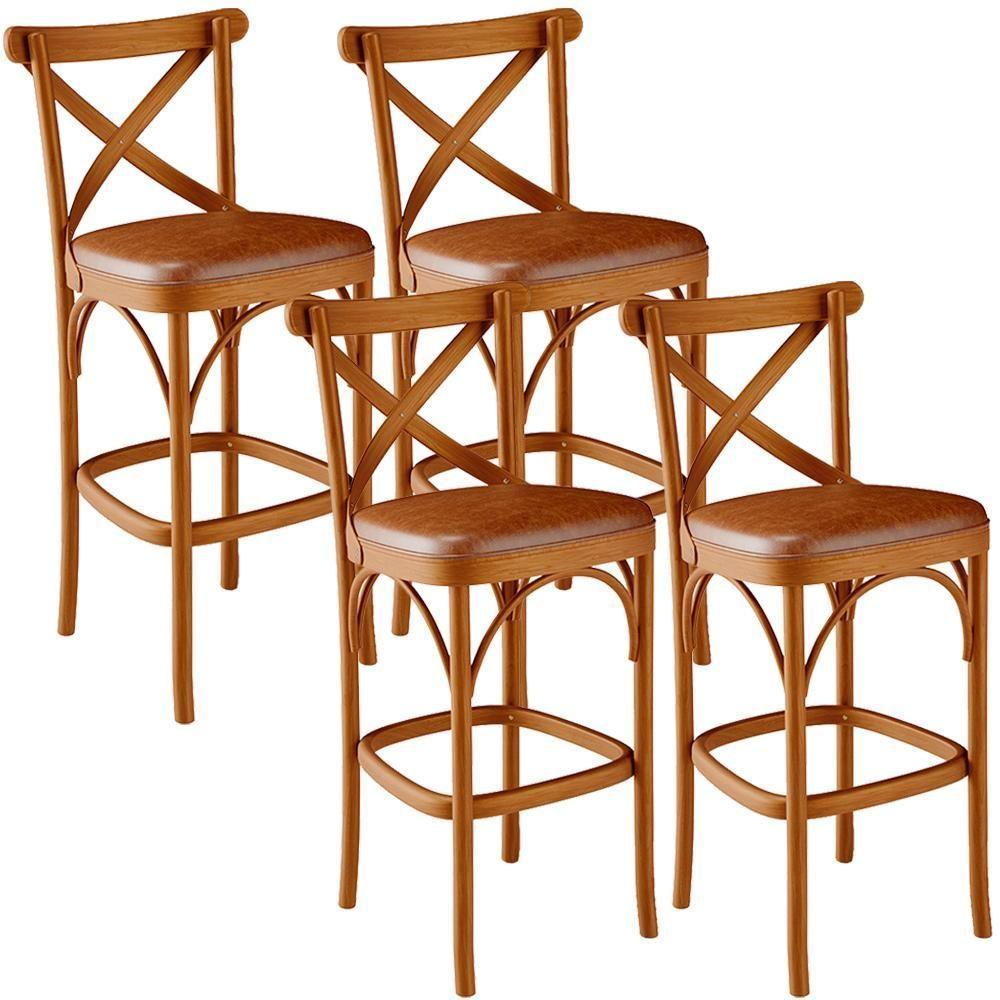 Kit 04 Banquetas Altas Cozinha Bancada Bar Sala Jantar Estofada ávila L02 Couríssimo Camel - Lyam - 1
