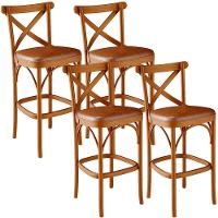 Kit 04 Banquetas Altas Cozinha Bancada Bar Sala Jantar Estofada ávila L02 Couríssimo Camel - Lyam - 1