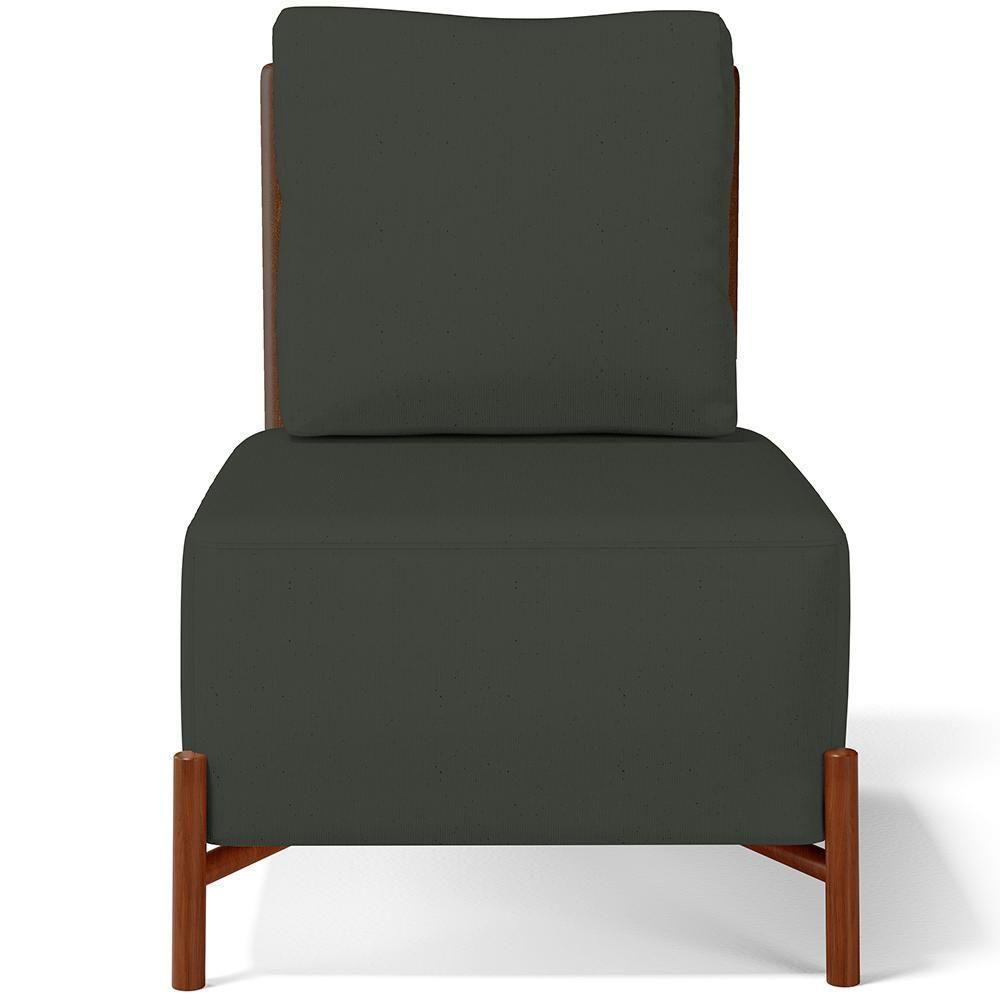 Poltrona Decorativa Sala De Estar Living Pés Madeira Hungria L02 Couríssimo Marrom Linho Verde Musgo - 6