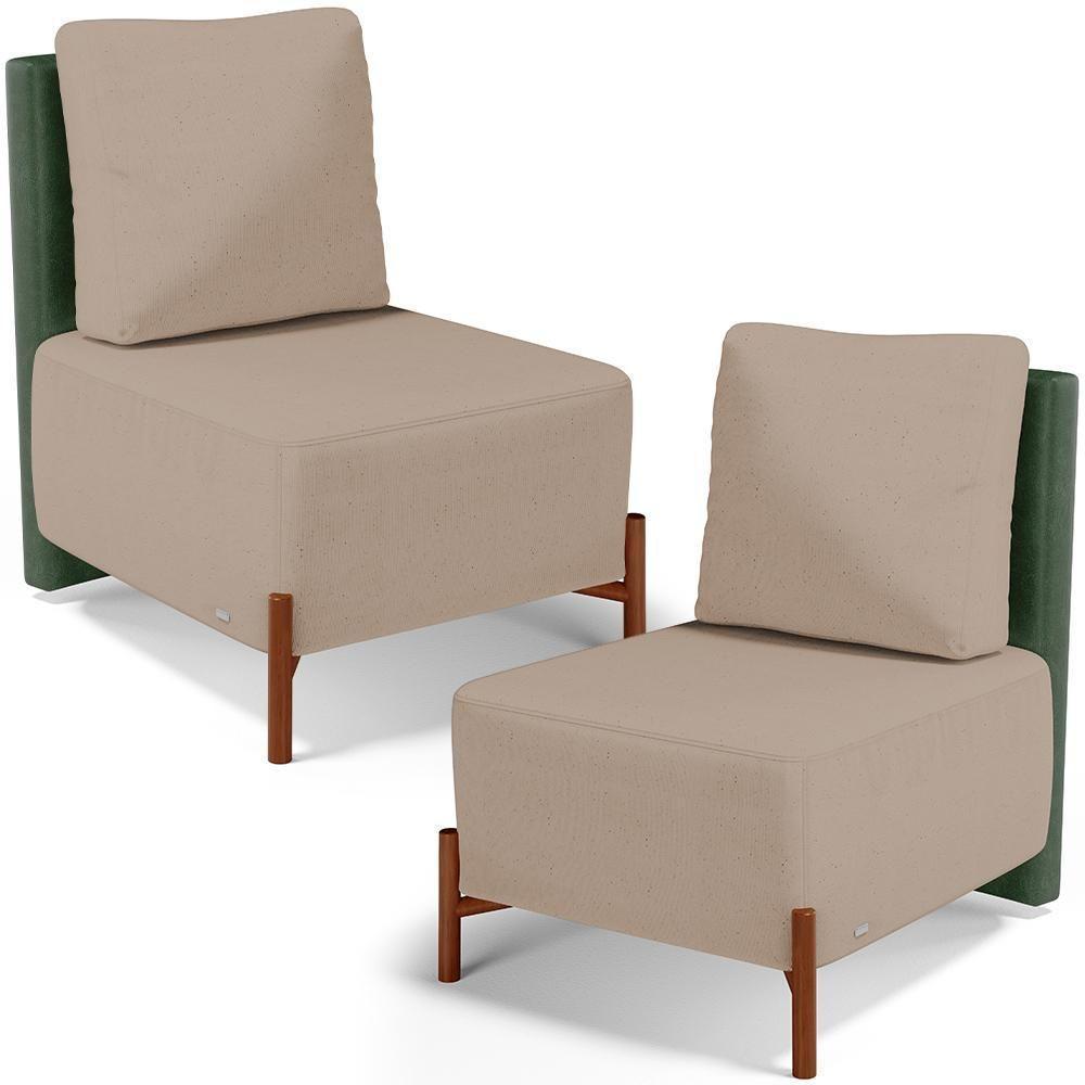 Kit 02 Poltronas Decorativas Sala Estar Living Hungria L02 Couríssimo Verde Linho Bege Escuro - Lyam - 1