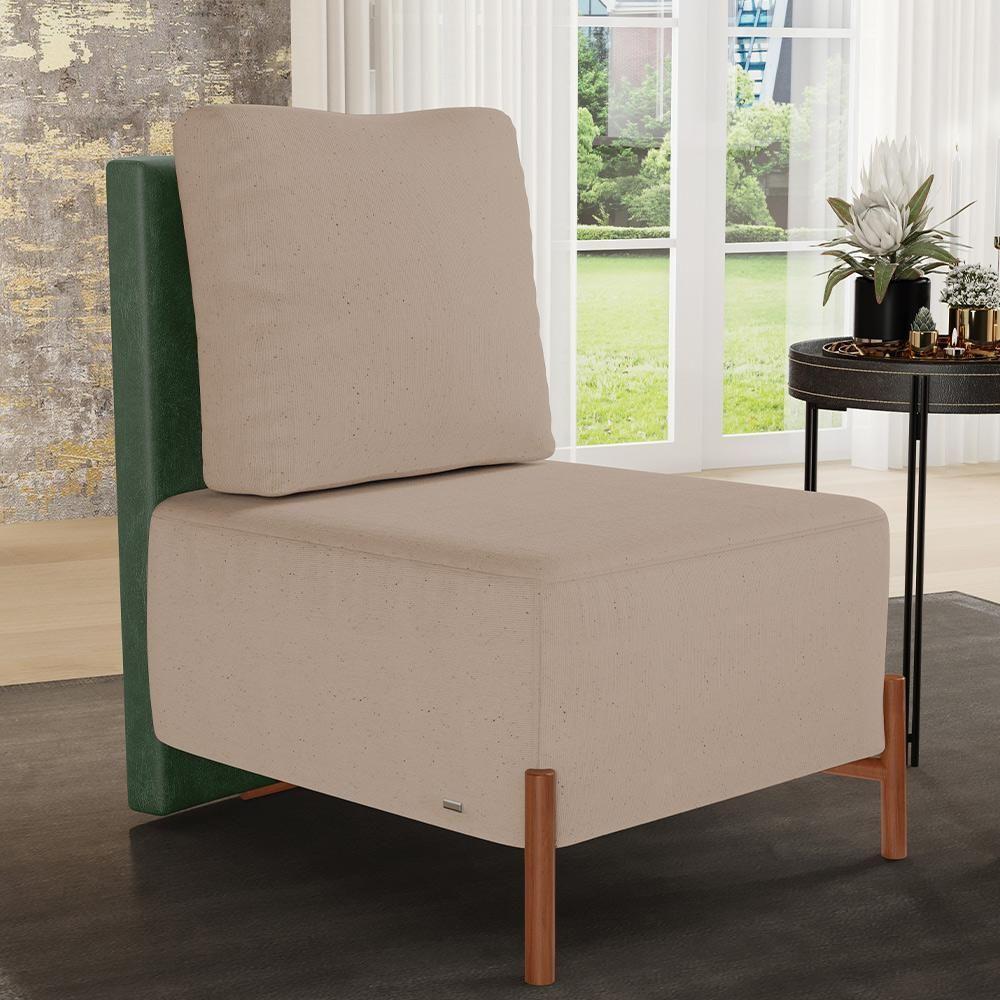 Kit 02 Poltronas Decorativas Sala Estar Living Hungria L02 Couríssimo Verde Linho Bege Escuro - Lyam - 8