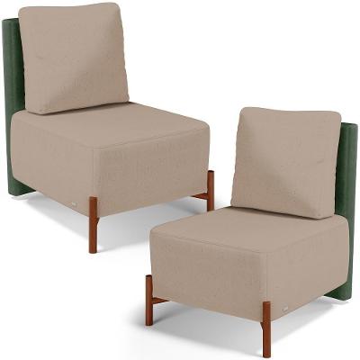 Kit 02 Poltronas Decorativas Sala Estar Living Hungria L02 Couríssimo Verde Linho Bege Escuro - Lyam