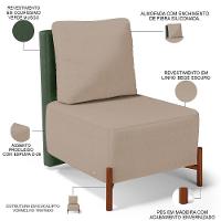 Kit 02 Poltronas Decorativas Sala Estar Living Hungria L02 Couríssimo Verde Linho Bege Escuro - Lyam - 6