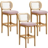 Kit 03 Banquetas Altas Para Cozinha Bancada Sala Tela Betta Fixa L02 Bouclê Rosê - Lyam - 1