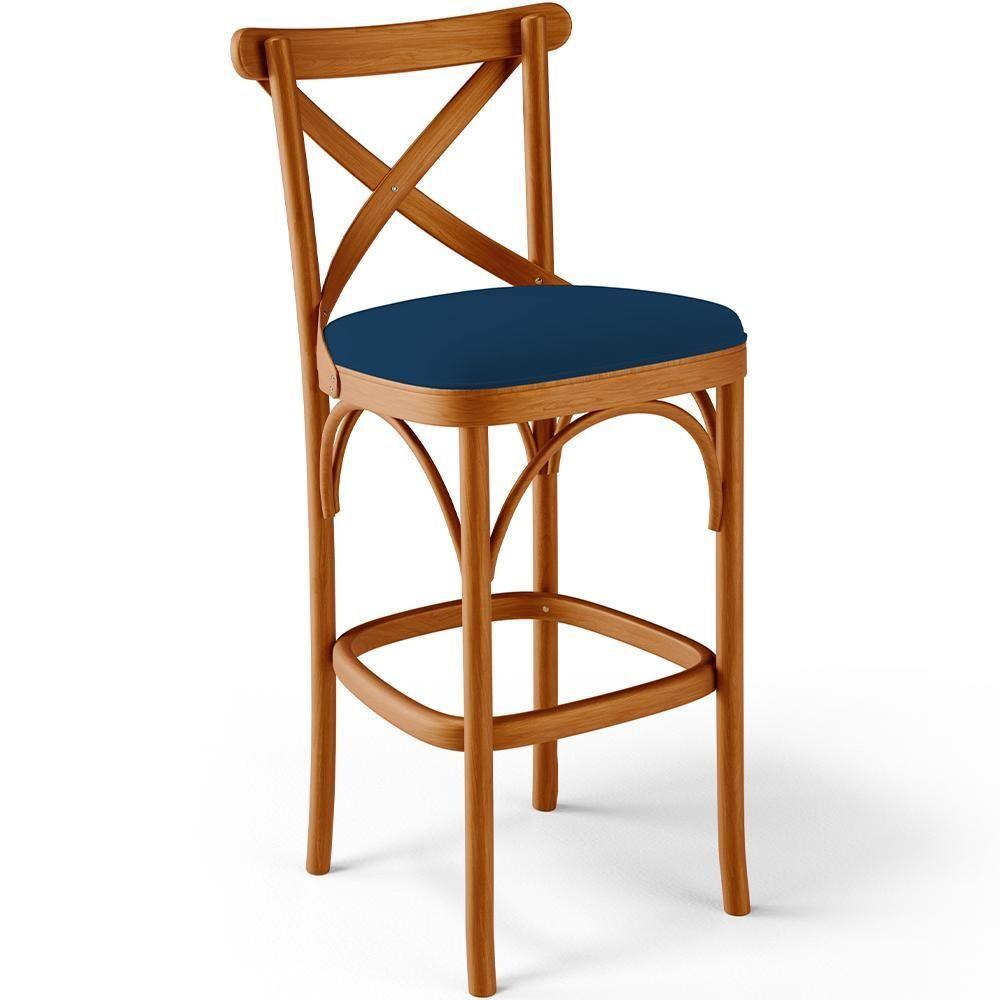 Kit 03 Banquetas Altas Cozinha Bancada Bar Sala Jantar Estofada ávila L02 Suede Azul Marinho - Lyam - 6