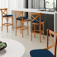 Kit 03 Banquetas Altas Cozinha Bancada Bar Sala Jantar Estofada ávila L02 Suede Azul Marinho - Lyam - 7