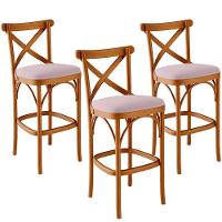 Kit 03 Banquetas Altas Cozinha Bancada Bar Sala De Jantar Estofada ávila L02 Suede Rosê - Lyam - 1
