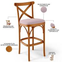 Kit 03 Banquetas Altas Cozinha Bancada Bar Sala De Jantar Estofada ávila L02 Suede Rosê - Lyam - 8