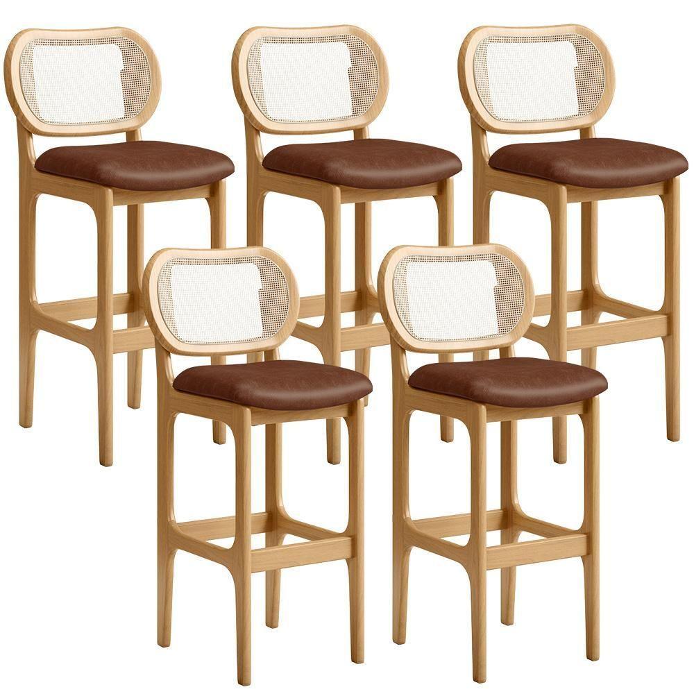 Kit 05 Banquetas Altas Para Cozinha Bancada Sala Tela Betta Fixa L02 Couríssimo Marrom - Lyam - 1