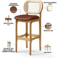 Kit 05 Banquetas Altas Para Cozinha Bancada Sala Tela Betta Fixa L02 Couríssimo Marrom - Lyam - 8