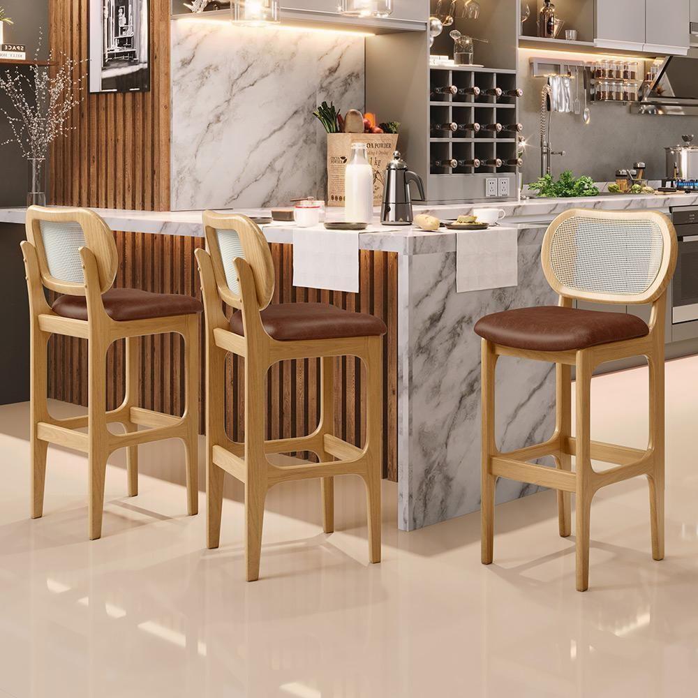 Kit 04 Banquetas Altas Para Cozinha Bancada Sala Tela Betta Fixa L02 Couríssimo Marrom - Lyam - 7