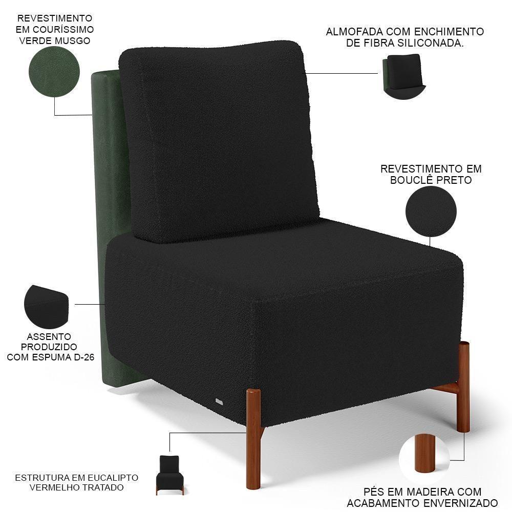 Kit 02 Poltronas Decorativas Sala De Estar Living Hungria L02 Couríssimo Verde Bouclê Preto - Lyam - 6