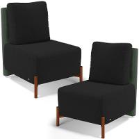 Kit 02 Poltronas Decorativas Sala De Estar Living Hungria L02 Couríssimo Verde Bouclê Preto - Lyam - 1