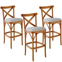 Kit 03 Banquetas Altas Cozinha Bancada Bar Sala De Jantar Estofada ávila L02 Linho Cinza - Lyam - 1