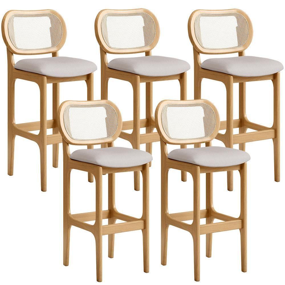 Kit 05 Banquetas Altas Para Cozinha Bancada Sala Tela Betta Fixa L02 Linho Bege - Lyam - 1