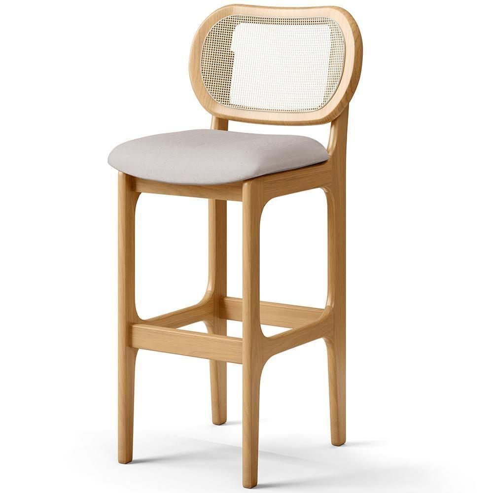 Kit 05 Banquetas Altas Para Cozinha Bancada Sala Tela Betta Fixa L02 Linho Bege - Lyam - 6