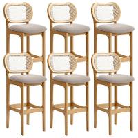 Kit 06 Banquetas Altas Para Cozinha Bancada Sala Tela Betta Fixa L02 Bouclê Creme - Lyam - 1