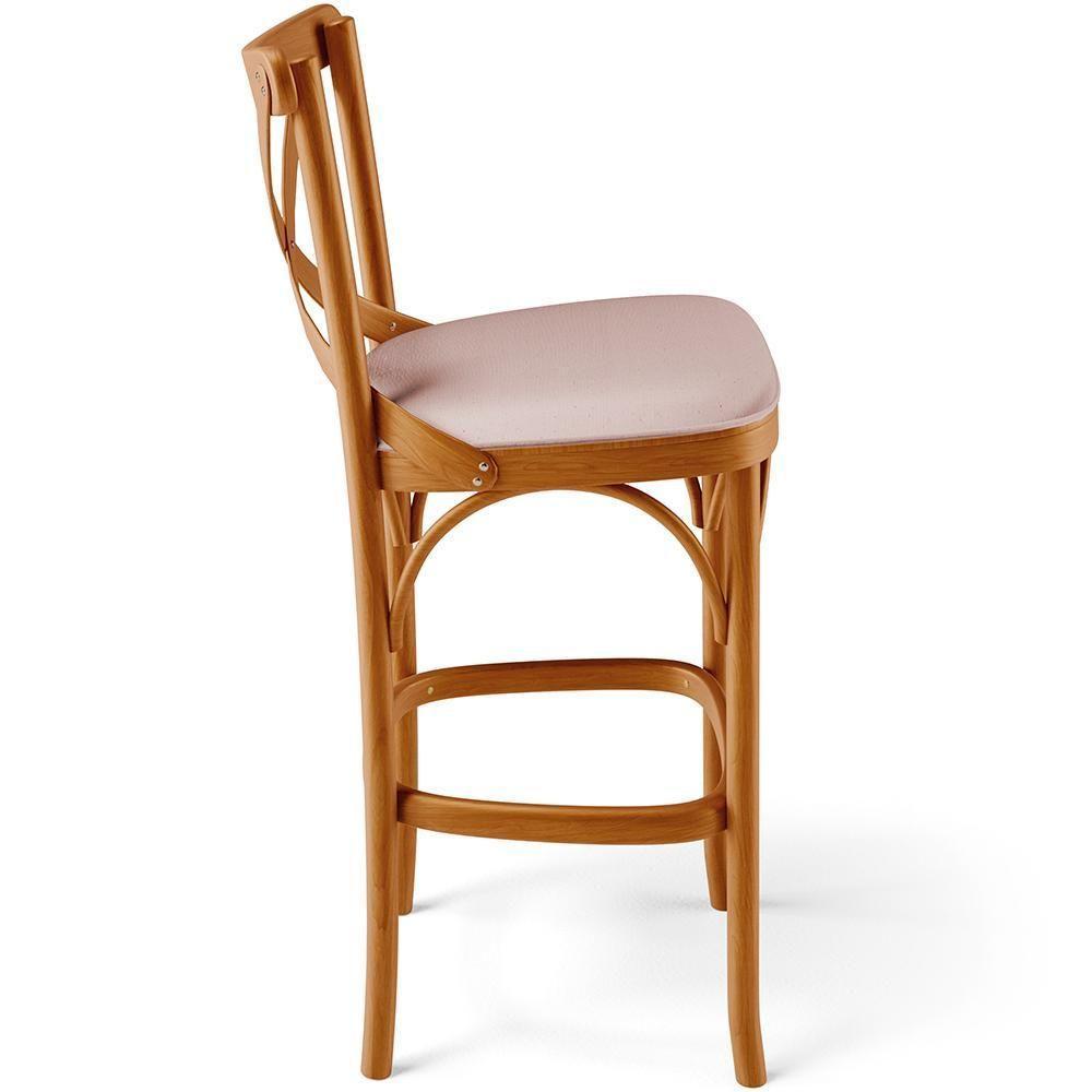 Kit 05 Banquetas Altas Cozinha Bancada Bar Sala De Jantar Estofada ávila L02 Linho Rosê - Lyam - 2