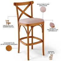 Kit 05 Banquetas Altas Cozinha Bancada Bar Sala De Jantar Estofada ávila L02 Linho Rosê - Lyam - 8