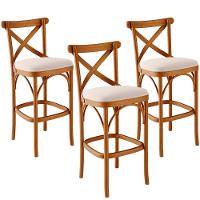 Kit 03 Banquetas Altas Cozinha Bancada Bar Sala De Jantar Estofada ávila L02 Suede Bege - Lyam - 1