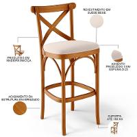 Kit 03 Banquetas Altas Cozinha Bancada Bar Sala De Jantar Estofada ávila L02 Suede Bege - Lyam - 8