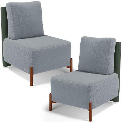 Kit 02 Poltronas Decorativas Hungria L02 Couríssimo Verde Bouclé Cinza Lyam Decor