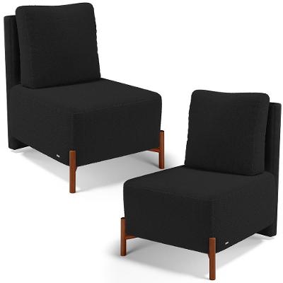 Kit 2 Poltronas Decorativas Hungria L02 Corino Bouclé Preto Lyam Decor