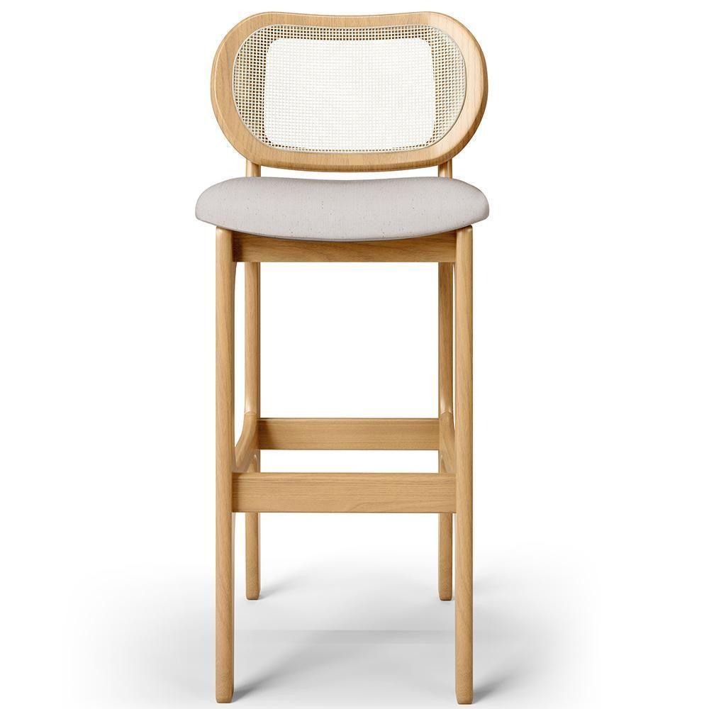 Kit 03 Banquetas Altas Para Cozinha Bancada Sala Tela Betta Fixa L02 Linho Bege - Lyam - 3