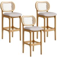 Kit 03 Banquetas Altas Para Cozinha Bancada Sala Tela Betta Fixa L02 Linho Bege - Lyam - 1