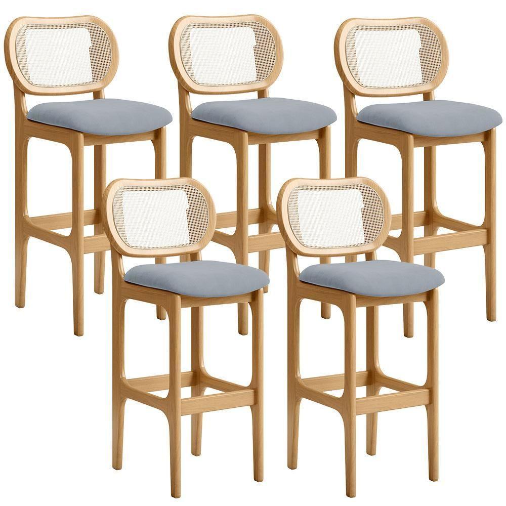 Kit 05 Banquetas Altas Para Cozinha Bancada Sala Tela Betta Fixa L02 Suede Cinza - Lyam - 1