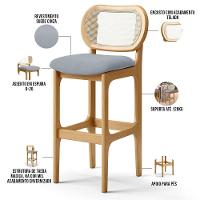 Kit 05 Banquetas Altas Para Cozinha Bancada Sala Tela Betta Fixa L02 Suede Cinza - Lyam - 8