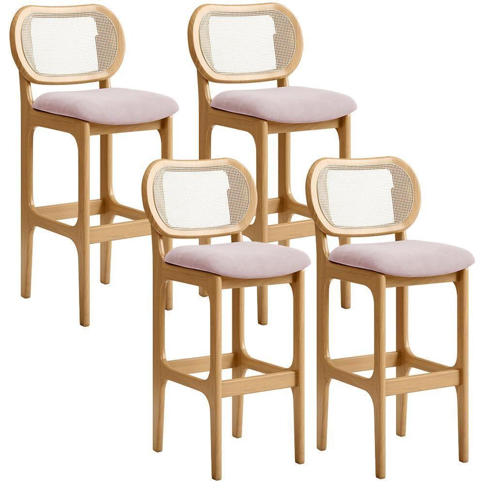 Kit 04 Banquetas Altas Para Cozinha Bancada Sala Tela Betta Fixa L02 Suede Rosê - Lyam - 1