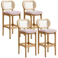 Kit 04 Banquetas Altas Para Cozinha Bancada Sala Tela Betta Fixa L02 Suede Rosê - Lyam - 1