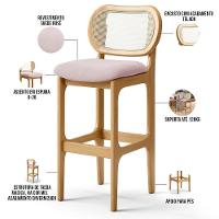 Kit 04 Banquetas Altas Para Cozinha Bancada Sala Tela Betta Fixa L02 Suede Rosê - Lyam - 8