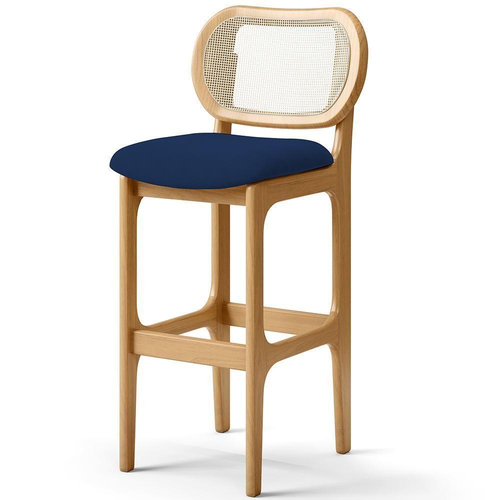 Kit 03 Banquetas Altas Para Cozinha Bancada Sala Tela Betta Fixa L02 Suede Azul Marinho - Lyam - 6
