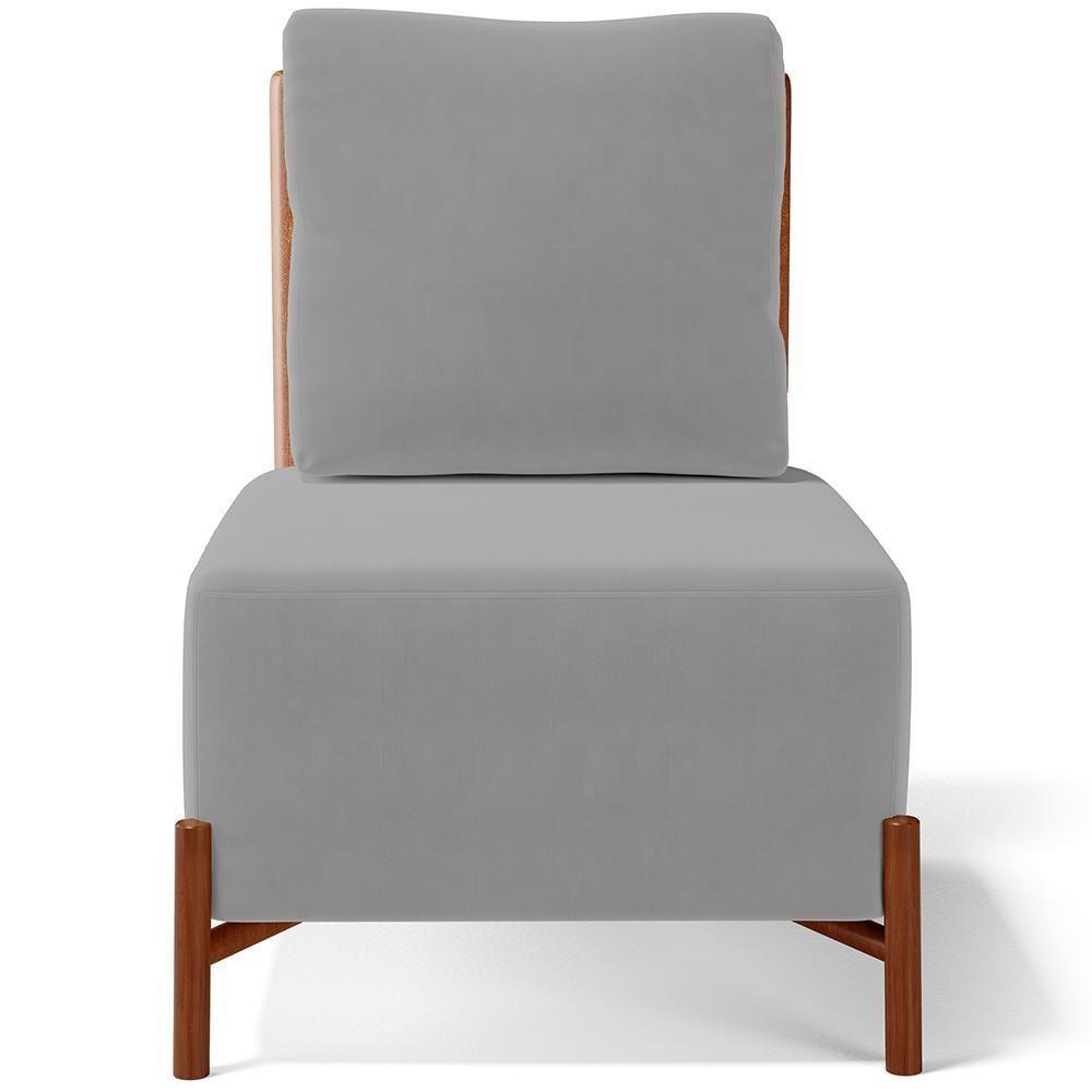 Poltrona Decorativa Sala Estar Living Pés Madeira Hungria L02 Couríssimo Camel Suede Cinza - 6