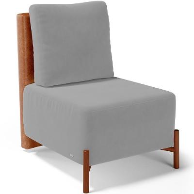 Poltrona Decorativa Sala Estar Living Pés Madeira Hungria L02 Couríssimo Camel Suede Cinza