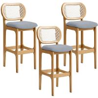 Kit 03 Banquetas Altas Para Cozinha Bancada Sala Tela Betta Fixa L02 Suede Cinza - Lyam - 1