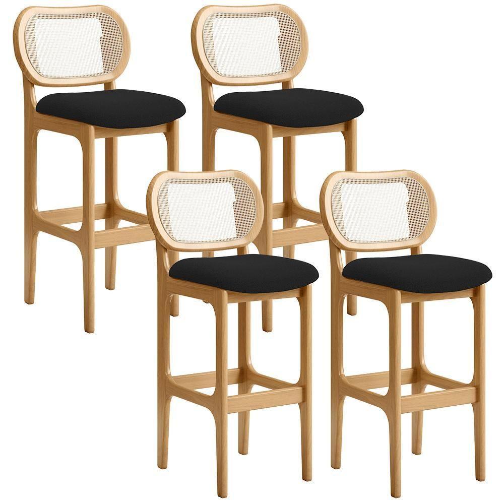 Kit 04 Banquetas Altas Para Cozinha Bancada Sala Tela Betta Fixa L02 Bouclê Preto - Lyam - 1