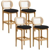 Kit 04 Banquetas Altas Para Cozinha Bancada Sala Tela Betta Fixa L02 Bouclê Preto - Lyam - 1