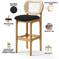 Kit 04 Banquetas Altas Para Cozinha Bancada Sala Tela Betta Fixa L02 Bouclê Preto - Lyam - 8