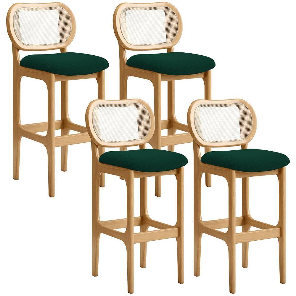 Kit 04 Banquetas Altas Para Cozinha Bancada Sala Tela Betta Fixa L02 Bouclê Verde - Lyam - 1